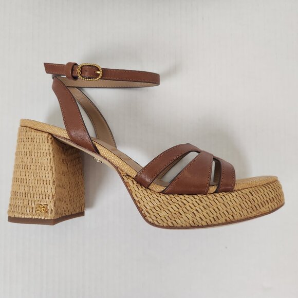 Sam Edelman Size 9 Leather Upper Platform Heel Rich Cognac Reese Sandals - Picture 2 of 8